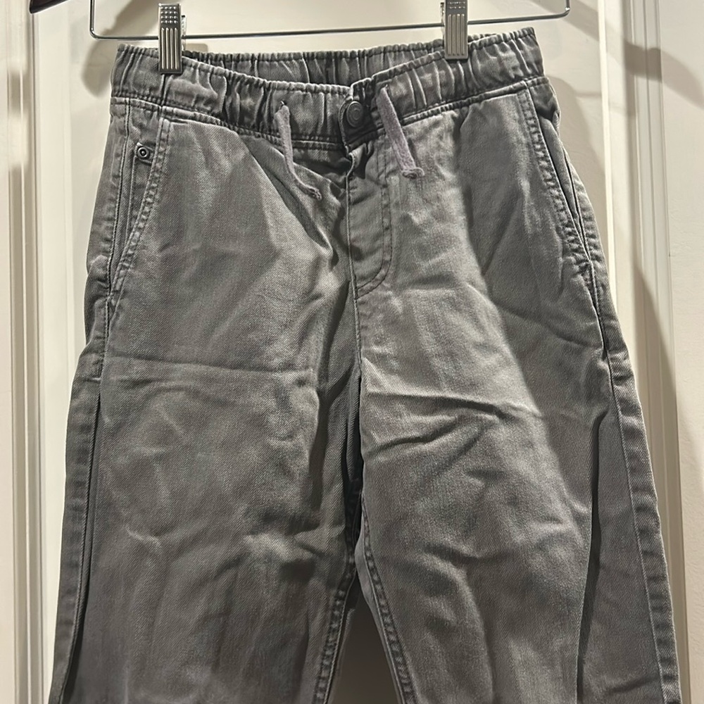 H&M Kids PullOn drawstring Joggers grey denim Pants faux fly pockets size 12